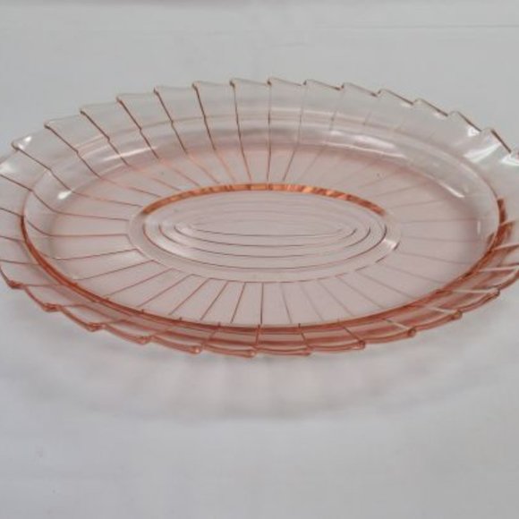 Jeannette Depression Glass Pink SIERRA Pinwheel 11 Inch Oval Serving Platter